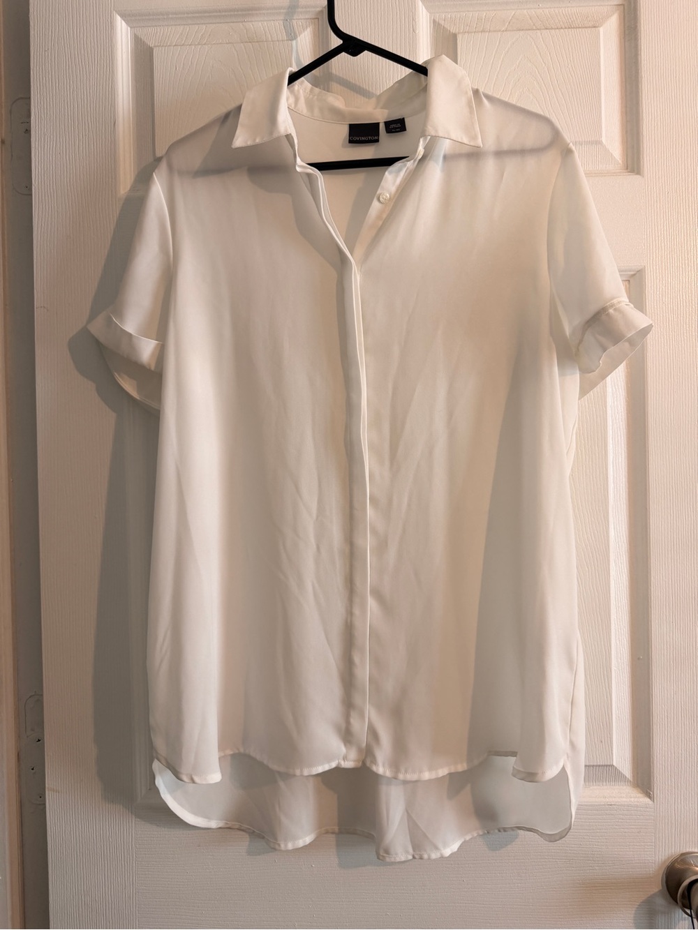 Covington White Short-Sleeve Button-Front  Silk Blouse